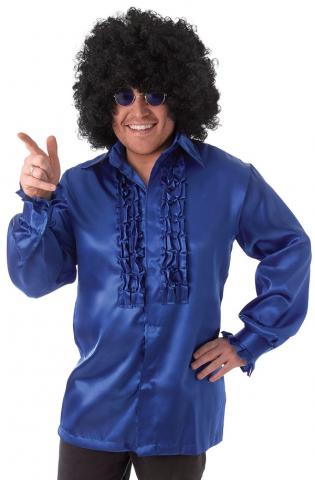 Blue Satin Ruffle Shirt