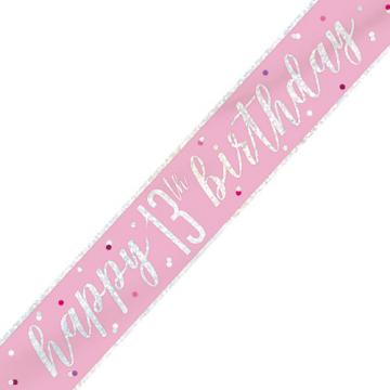 13th Birthday Glitz Pink & Silver Foil Banner - 9ft