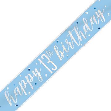 13th Birthday Glitz Blue & Silver Foil Banner - 9ft