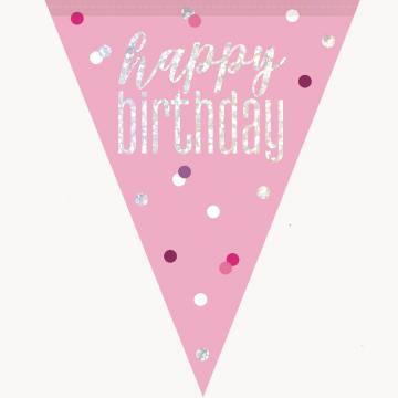 Happy Birthday Flag Banner - Glitz Pink