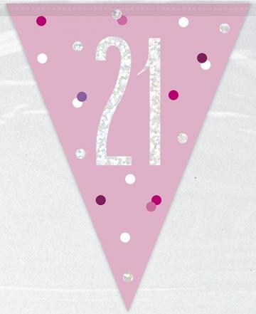 21st Birthday Flag Banner - Glitz Pink