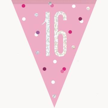 16th Birthday Flag Banner - Glitz Pink