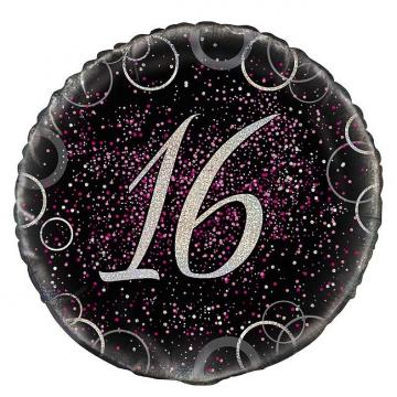 16th Birthday Pink Glitz Balloon 18"