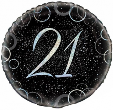 21st Birthday Silver Glitz Prism Balloon 18"