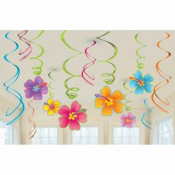 Hawaiian Swirl Flowers Hanging Decoration - 12 Piece