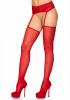 Sheer Stockings With Attached Lace Garterbelt - Red