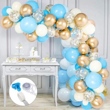 Balloon Arch and Garland Kit, 100 pieces with Blue, Gold and White Balloons.