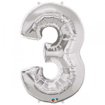 Silver Numbered Foil Balloon #3