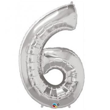 Silver Numbered Foil Balloon #6