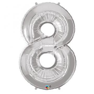 Silver Numbered Foil Balloon #8