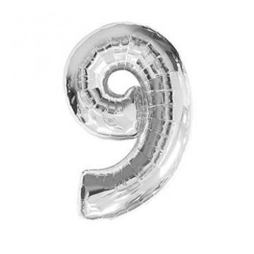 Silver Numbered Foil Balloon #9