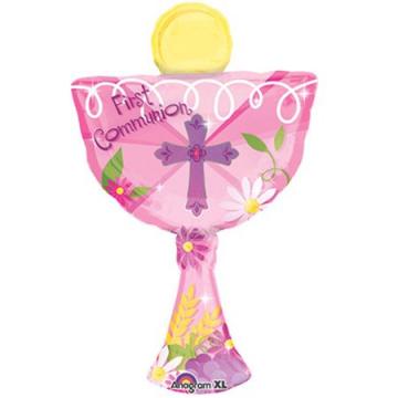 Pink First Communion Foil Balloon - 20 x 31 Inch