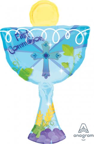 Blue First Communion Foil Balloon - 20 x 31 Inch