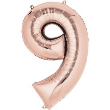 Rose Gold Numbered Minishape Foil Balloon #9