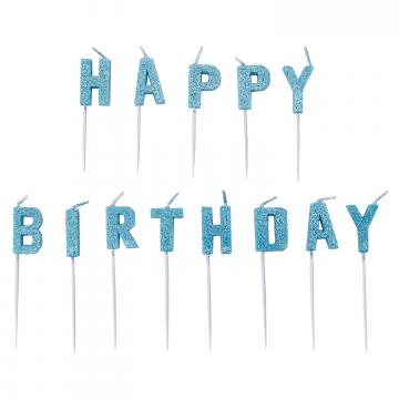 Blue Happy Birthday Pick Glitter Candles