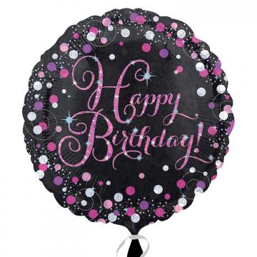 Happy Birthday Foil Balloon 18" - Black & Pink