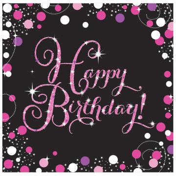 Black and PinkHappy Birthday Napkins - 16 Pack