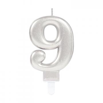 Silver Metallic Finish Number Candle #9