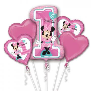 Minnie Mouse 1st Birthday Helium Inflated Balloon Bouquet