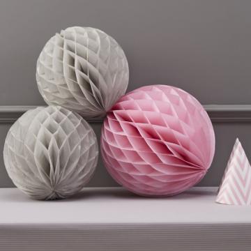 Honeycomb Balls Grey & Pink Decorations