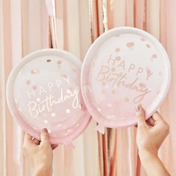 Rose Gold Balloon Shaped Party Paper Plates - 8 Pack