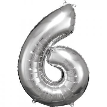 33'' Silver Numbered Foil Balloon #6