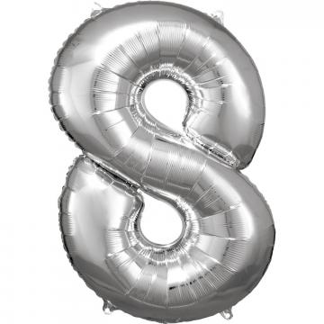 33'' Silver Numbered Foil Balloon #8
