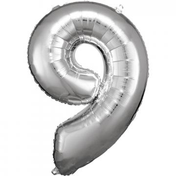 33'' Silver Numbered Foil Balloon #9
