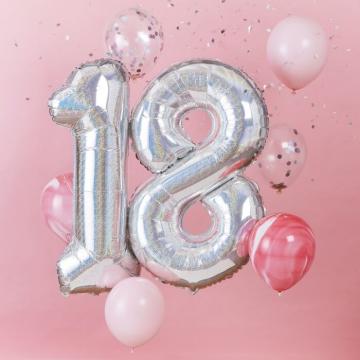 Iridescent Foil 18th Birthday Balloon Bundle- 6 Pack