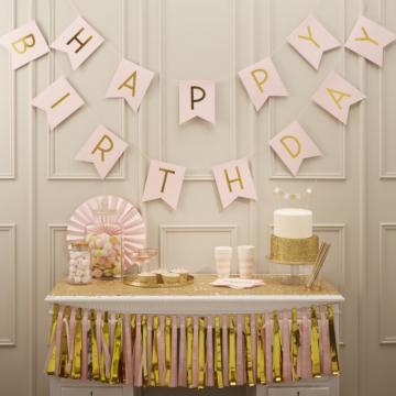 Pink And Gold Foil Happy Birthday Bunting