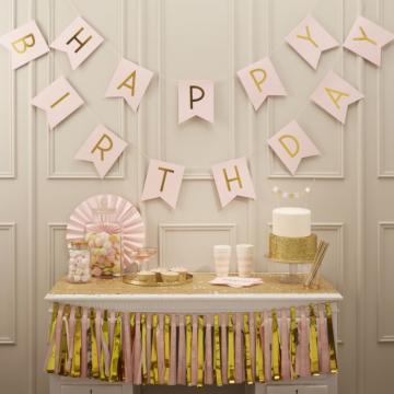 Pink And Gold Foil Happy Birthday Bunting