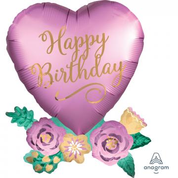 Happy Birthday with Flowers Super Shape Foil Balloons