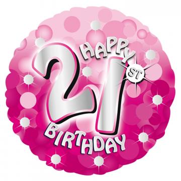 Pink Happy 21st Birthday Foil Balloons - 18"