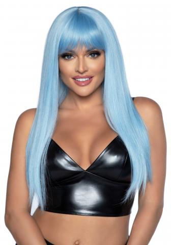 Long Blue Straight Bang Wig