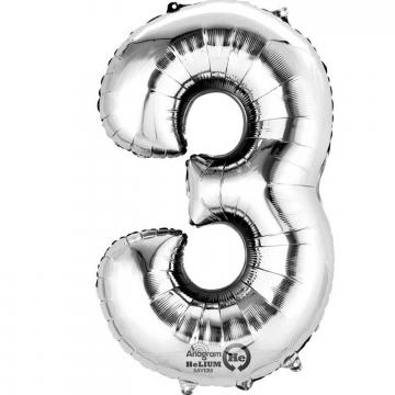 16” Number 3 Silver Air Fill Balloon