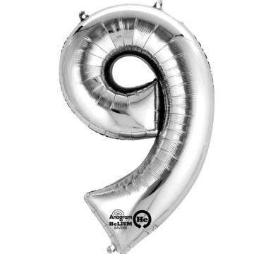 16” Number 9 Silver Air Fill Balloon