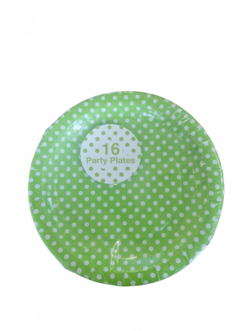 Green Polka dot Paper Plates - 16 Pack