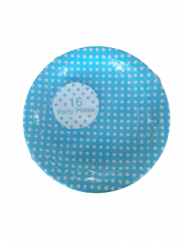 Blue Polka dot Paper Plates - 16 Pack