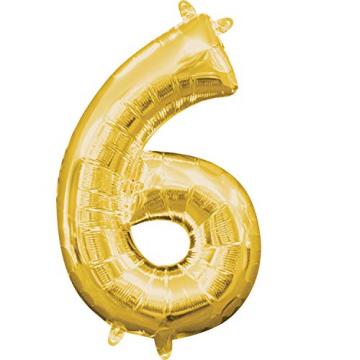 16” Number 6 Gold Air Fill Balloon
