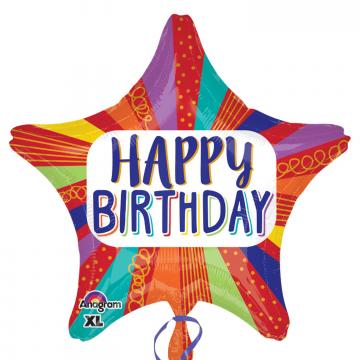 Striped Star Happy Birthday Standard Foil Balloons