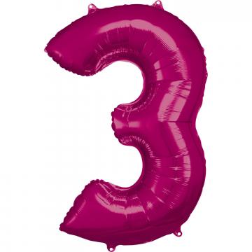 33'' Number 3 Pink Air Fill Balloon