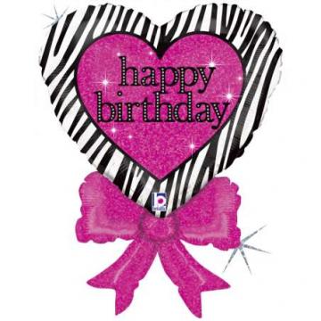 Zebra Heart Shaped Foil Balloon - 30"