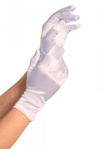 Wrist Length Satin Gloves - White