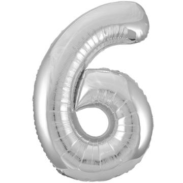 34'' Silver Numbered Foil Balloon #6