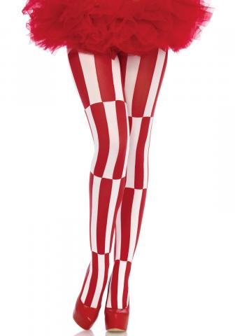 Striped Optical Illusion Tights - Red