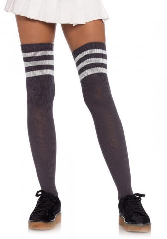 Athletic Ribbed Thigh Highs - Grey & White