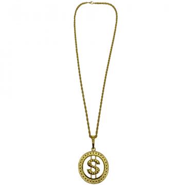 Gold Dollar Sign Circle Necklace