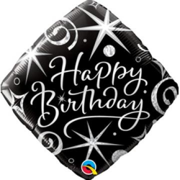 Black & Silver Happy Birthday Balloon - 18"