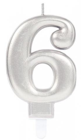 Number 6 silver candle
