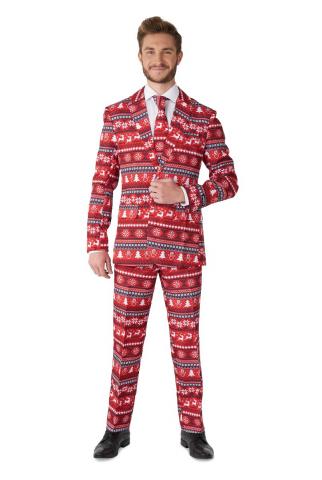 Nordic Pixel Red Christmas Suit